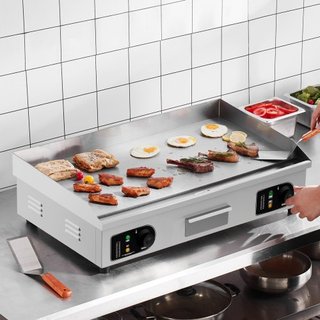 Plancha Eléctrica Comercial, Parrilla de Superficie de 4400W, Temperatura Ajustable de 122℉-572℉, 28.74 x 15.75 x 0.39in Parrilla de Acero Inoxidable con 2 Espátulas, para Hogar o Restaurante (Sin...