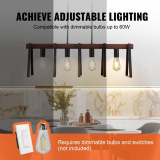 Lámparas colgantes de isla de cocina de 4 luces, 60W, accesorio de luz de comedor ajustable con 2 x 6" y 6 x 12" varillas, candelabros lineales de metal industrial para comedor, E27