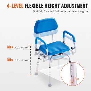 Silla de Ducha Giratoria 360 Grados, Asiento de Ducha Ajustable con Brazos Pivotantes y Asiento de Baño Acolchado para Ducha o Bañera, Silla de Bañera Antideslizante para Ancianos y Discapacitados...