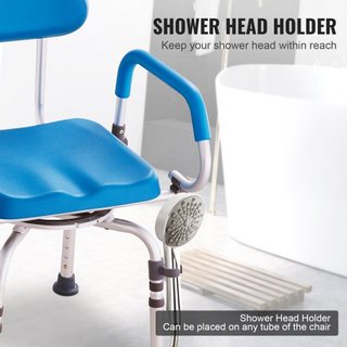 Silla de Ducha Giratoria 360 Grados, Asiento de Ducha Ajustable con Brazos Pivotantes y Asiento de Baño Acolchado para Ducha o Bañera, Silla de Bañera Antideslizante para Ancianos y Discapacitados...
