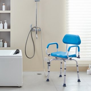 Silla de Ducha Giratoria 360 Grados, Asiento de Ducha Ajustable con Brazos Pivotantes y Asiento de Baño Acolchado para Ducha o Bañera, Silla de Bañera Antideslizante para Ancianos y Discapacitados...