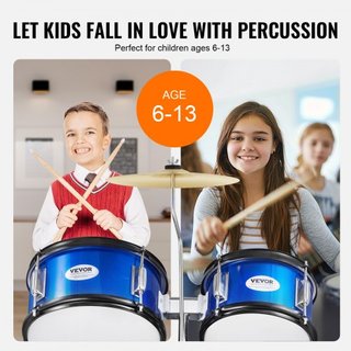 Juego de Batería para Niños, 5 Piezas, Juego de Batería Completo para Principiantes de 16 pulgadas con Bombo, Toms, Caja, Batería de Suelo, Trono Ajustable, Platillo, Pedal Hi-Hat y Dos Pares de B...