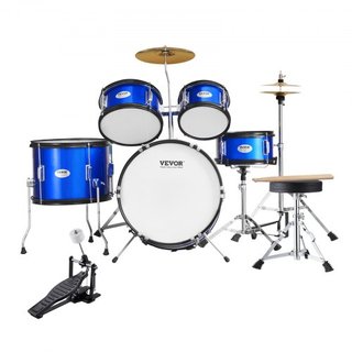 Juego de Batería para Niños, 5 Piezas, Juego de Batería Completo para Principiantes de 16 pulgadas con Bombo, Toms, Caja, Batería de Suelo, Trono Ajustable, Platillo, Pedal Hi-Hat y Dos Pares de B...