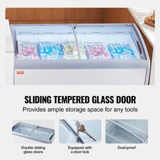 Vitrina de Helados Comercial, Congelador de Cofre de 460 L, Congelador Profundo Móvil con Tapa de Vidrio, Gabinete de Dipping de Gelato para Restaurante con 5 Cestas de Alambre, 2 Puertas de Vidri...