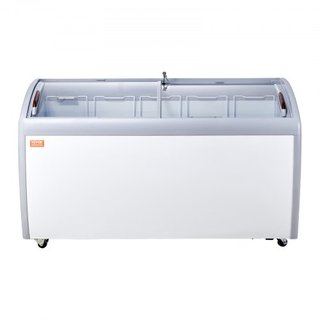 Vitrina de Helados Comercial, Congelador de Cofre de 460 L, Congelador Profundo Móvil con Tapa de Vidrio, Gabinete de Dipping de Gelato para Restaurante con 5 Cestas de Alambre, 2 Puertas de Vidri...