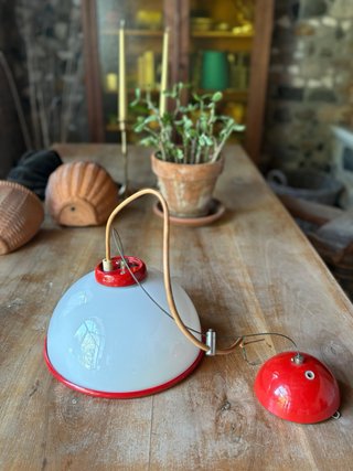Lampada a sospensione vetro bianco e rosso