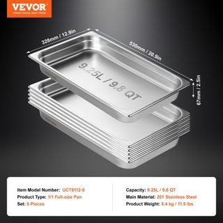 6 Paquete de Sartenes de Hotel, Sartén de Vapor de Tamaño Completo Anti-Jam, Sartén de Mesa de Restaurante de Acero Inoxidable de 0.8 mm de Grosor, Sartén de Mesa Comercial de 2.5 Pulgadas de Prof...