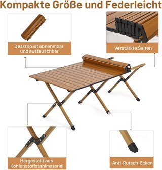 Mesa Camping Plegable Madera y Metal