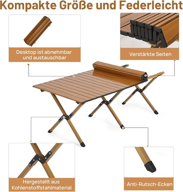 Mesa de Camping Dobrável de Madeira e Metal