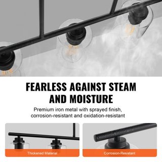 Lámparas colgantes de cocina de 5 luces, 60W, accesorio de luz ajustable para comedor con pantalla de vidrio transparente, 4 varillas, 2 cadenas de metal, candelabros lineales de metal estilo gran...