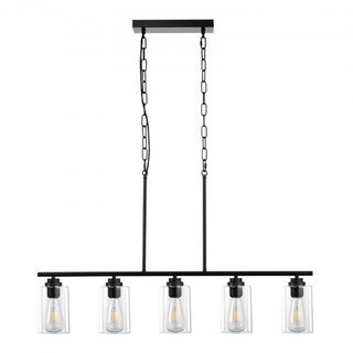 Lámparas colgantes de cocina de 5 luces, 60W, accesorio de luz ajustable para comedor con pantalla de vidrio transparente, 4 varillas, 2 cadenas de metal, candelabros lineales de metal estilo gran...