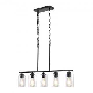 Lámparas colgantes de cocina de 5 luces, 60W, accesorio de luz ajustable para comedor con pantalla de vidrio transparente, 4 varillas, 2 cadenas de metal, candelabros lineales de metal estilo gran...