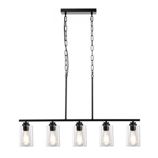 Lámparas colgantes de cocina de 5 luces, 60W, accesorio de luz ajustable para comedor con pantalla de vidrio transparente, 4 varillas, 2 cadenas de metal, candelabros lineales de metal estilo gran...