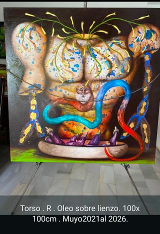 Pintura En la cuerda floja 100x100cm