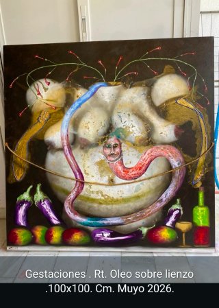 Pintura En la cuerda floja 100x100cm