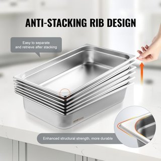 6 Pack de Sartenes de Hotel, Sartén de Vapor de Tamaño Completo Anti-Jam, Sartén de Mesa de Restaurante de Acero Inoxidable de 0.8 mm de Grosor, Sartén de Mesa Comercial de 4 Pulgadas de Profundid...