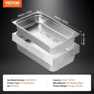 6 Pack de Sartenes de Hotel, Sartén de Vapor de Tamaño Completo Anti-Jam, Sartén de Mesa de Restaurante de Acero Inoxidable de 0.8 mm de Grosor, Sartén de Mesa Comercial de 4 Pulgadas de Profundid...