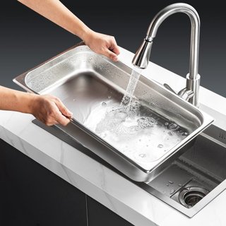 6 Pack de Sartenes de Hotel, Sartén de Vapor de Tamaño Completo Anti-Jam, Sartén de Mesa de Restaurante de Acero Inoxidable de 0.8 mm de Grosor, Sartén de Mesa Comercial de 4 Pulgadas de Profundid...