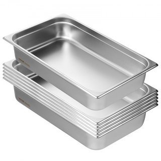 6 Pack de Sartenes de Hotel, Sartén de Vapor de Tamaño Completo Anti-Jam, Sartén de Mesa de Restaurante de Acero Inoxidable de 0.8 mm de Grosor, Sartén de Mesa Comercial de 4 Pulgadas de Profundid...