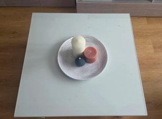 Mesa de centro blanca cristal y madera