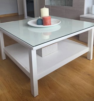 Mesa de centro blanca cristal y madera