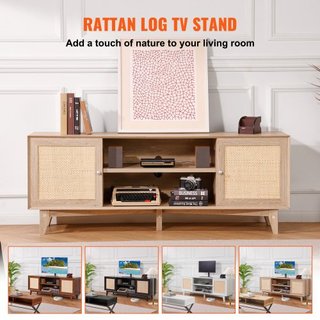 Soporte de TV de ratán 191cm Televisor Armario de TV Boho Mueble de TV de roble