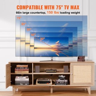 Soporte de TV de ratán 191cm Televisor Armario de TV Boho Mueble de TV de roble