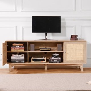 Soporte de TV de ratán 191cm Televisor Armario de TV Boho Mueble de TV de roble