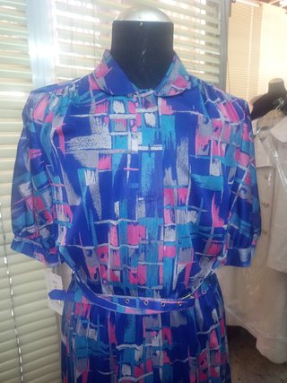 Vestido vintage gasa estampado azul.