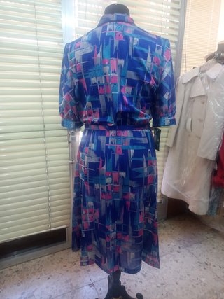 Vestido vintage gasa estampado azul.