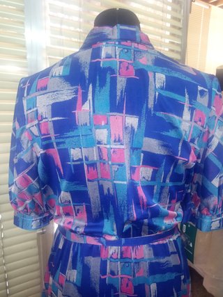 Vestido vintage gasa estampado azul.