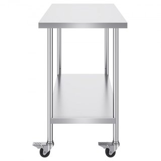 Mesa de Trabajo de Acero Inoxidable 30 x 48 x 38 Pulgadas, con 4 Ruedas, 3 Niveles de Altura Ajustables, Mesa de Trabajo Pesada para Preparación de Alimentos en Cocina Comercial Restaurante, Plata