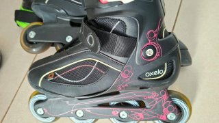 Patines Oxelo+rodilleras Talla 38 Negro/Rosa