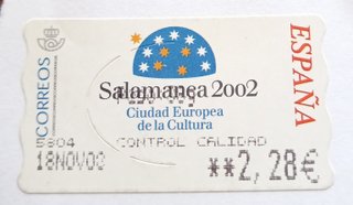 Etiqueta Franqueadora ATM España Salamanca 2002