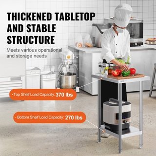 Mesa de Preparación de Acero Inoxidable, 24 x 18 x 34 Pulgadas, Mesa de Trabajo de Metal de Alta Resistencia con 3 Niveles de Altura Ajustables, Estación de Trabajo Comercial para Cocina, Garaje, ...