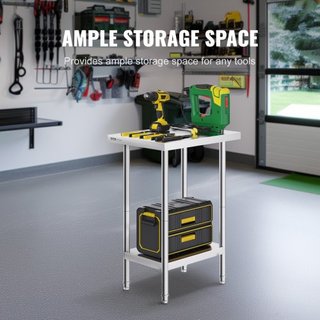 Mesa de Preparación de Acero Inoxidable, 24 x 18 x 34 Pulgadas, Mesa de Trabajo de Metal de Alta Resistencia con 3 Niveles de Altura Ajustables, Estación de Trabajo Comercial para Cocina, Garaje, ...