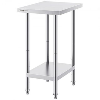 Mesa de Preparación de Acero Inoxidable, 24 x 18 x 34 Pulgadas, Mesa de Trabajo de Metal de Alta Resistencia con 3 Niveles de Altura Ajustables, Estación de Trabajo Comercial para Cocina, Garaje, ...
