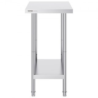 Mesa de Preparación de Acero Inoxidable, 24 x 18 x 34 Pulgadas, Mesa de Trabajo de Metal de Alta Resistencia con 3 Niveles de Altura Ajustables, Estación de Trabajo Comercial para Cocina, Garaje, ...