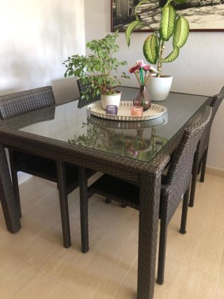 Mesa Comedor Terraza Sun Fun con cristal + 6 Silla