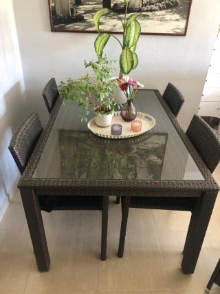 Mesa Comedor Terraza Sun Fun con cristal + 6 Silla