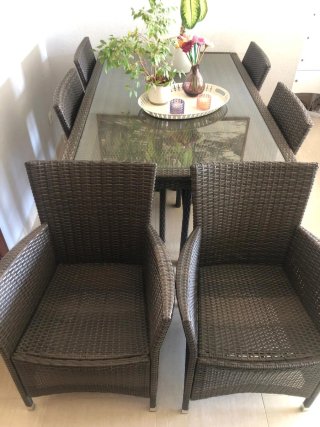 Mesa Comedor Terraza Sun Fun con cristal + 6 Silla