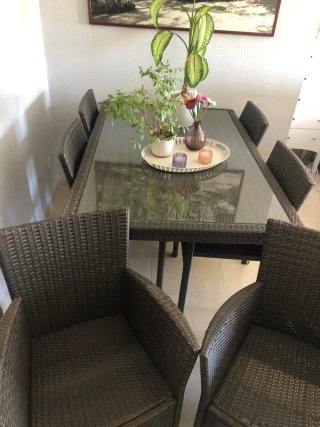 Mesa Comedor Terraza Sun Fun con cristal + 6 Silla