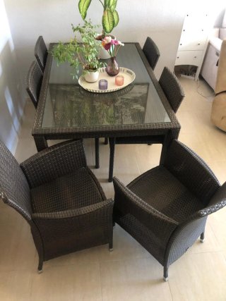 Mesa Comedor Terraza Sun Fun con cristal + 6 Silla