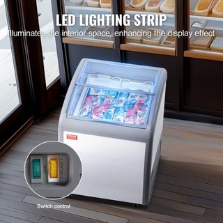 Vitrina de Helados Comercial, Congelador de Cofre de 154 L, Congelador Profundo Móvil con Tapa de Vidrio, Gabinete de Dipping de Gelato para Restaurante con 2 Cestas de Alambre, 2 Puertas de Vidri...