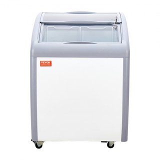 Vitrina de Helados Comercial, Congelador de Cofre de 154 L, Congelador Profundo Móvil con Tapa de Vidrio, Gabinete de Dipping de Gelato para Restaurante con 2 Cestas de Alambre, 2 Puertas de Vidri...
