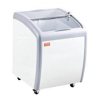 Vitrina de Helados Comercial, Congelador de Cofre de 154 L, Congelador Profundo Móvil con Tapa de Vidrio, Gabinete de Dipping de Gelato para Restaurante con 2 Cestas de Alambre, 2 Puertas de Vidri...