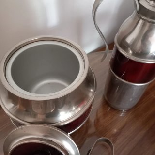 Set vintage Mid-Century: Cubitera + jarra + pinzas