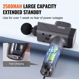 Pistola de Masaje de Tejido Profundo, Masajeador de Percusión para Atletas - con 8 Niveles de Velocidad y 6 Cabezas de Masaje, Baterías de 16V 2500mAh, Pistola de Masaje Portátil para Alivio del D...