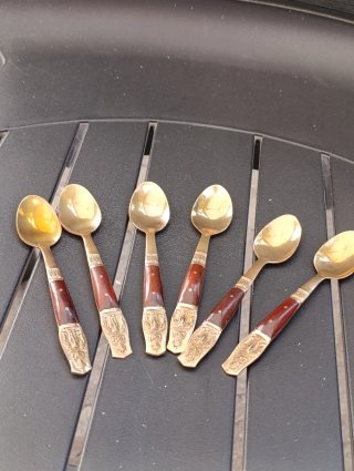 Set 6 Cucchiaini Ottone e Legno