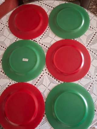 6 Bajoplatos Cristal Rojo y Verde.